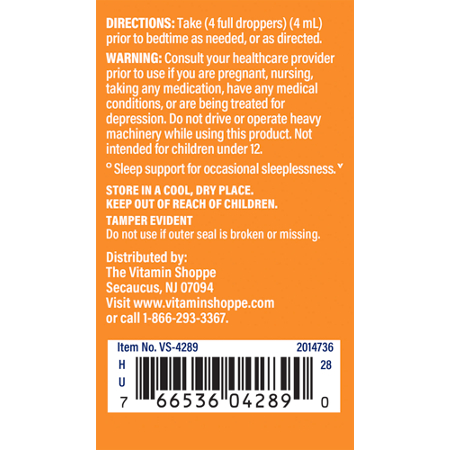 Directions for The Vitamin Shoppe Liquid Melatonin Sleep Support 1 MG Raspberry