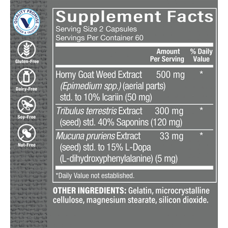 Supplement Facts label for Horny Goat Weed Complex for Men's Health
