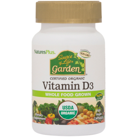 Natures Plus Source of Life Garden Organic Whole Food Vitamin D3 capsules front
