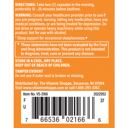 The Vitamin Shoppe Sleep Support capsules directions