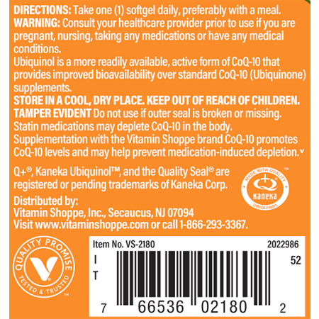 Directions for The Vitamin Shoppe Ubiquinol CoQ-10 100 MG