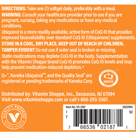 Directions for The Vitamin Shoppe Ubiquinol CoQ-10 100 MG