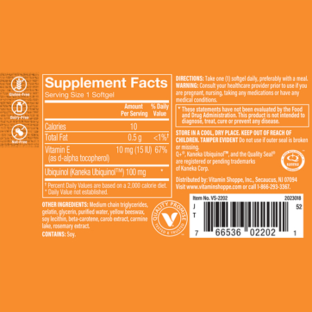 Supplement Facts for Ubiquinol CoQ10 100 MG Softgels