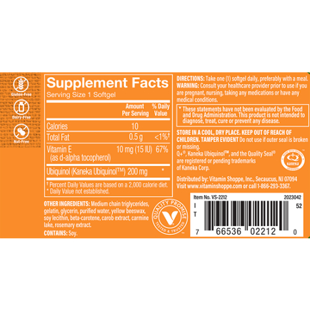 Supplement Facts label for Ubiquinol CoQ10 200 MG Softgels