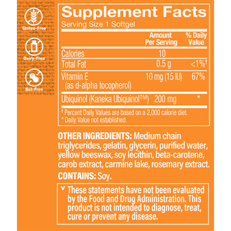 Supplement Facts label for Ubiquinol CoQ-10 200 MG