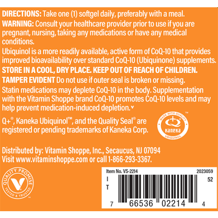 Directions for The Vitamin Shoppe Ubiquinol CoQ-10 200 MG Softgels