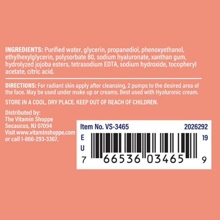 Directions for The Vitamin Shoppe Hyaluronic Acid Booster Serum