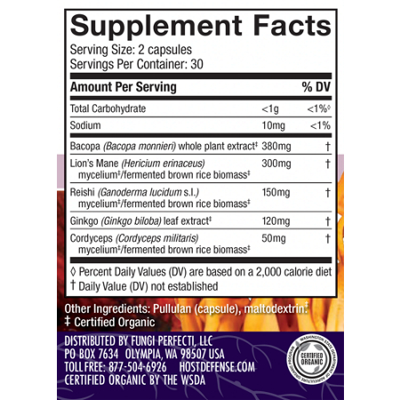 Supplement Facts label for Brain Vegetarian Capsules