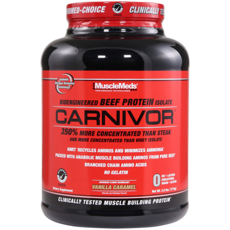 MuscleMeds Carnivor Beef Protein Vanilla Caramel powder front