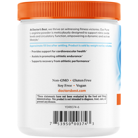 Doctors Best L-Arginine Amino Acid Powder Vegan 6 G bottle back