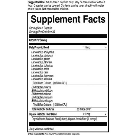 Supplement label for Garden of Life Probiotics Capsules