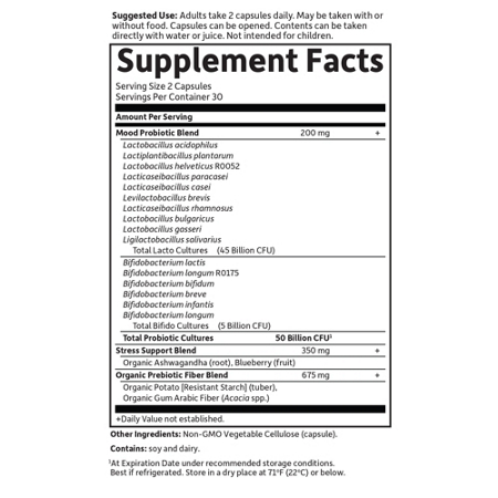 Supplement Facts for Garden of Life Probiotics Mood+