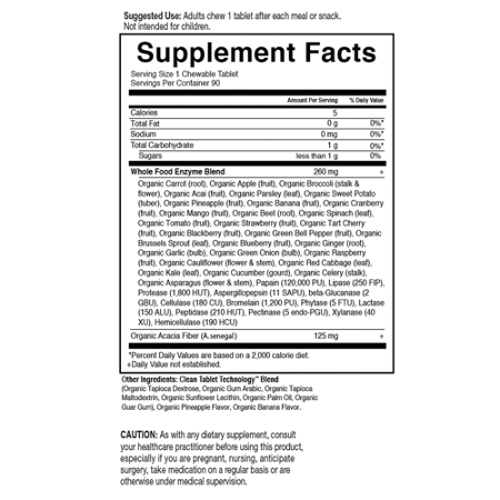 Supplement Facts label for digestive enzyme chewables