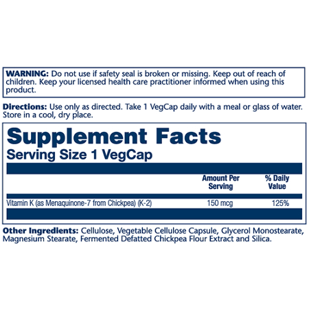 Solaray Vitamin K2 Triple Strength Supplement Facts