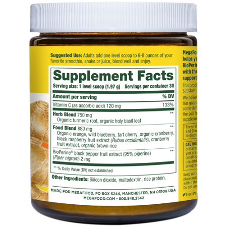 Supplement Facts label for Megafood Daily Turmeric Nutrient Booster Powder