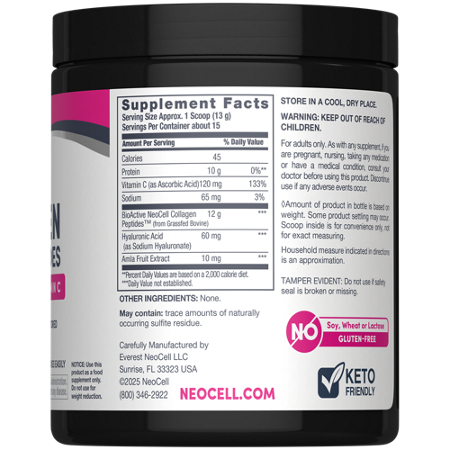 Supplement Facts label for NeoCell Derma Matrix Collagen Skin Complex Powder