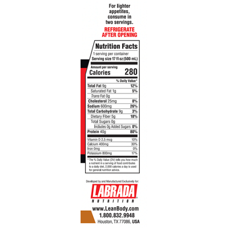 Labrada Lean Body Protein Shake Salted Caramel label