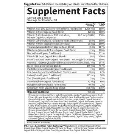 Garden of Life Organics Prenatal Multivitamin Label
