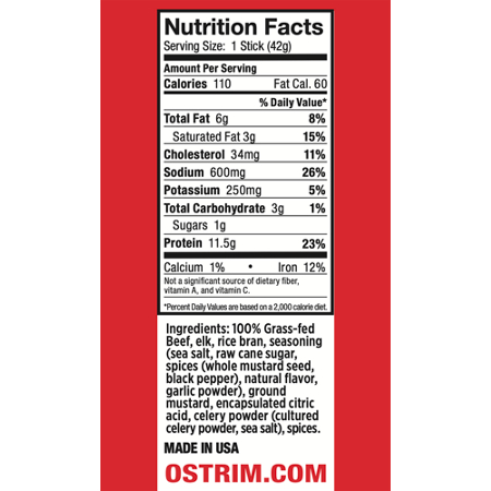 Label for Ostrim Beef & Elk Habanero Snack Stick