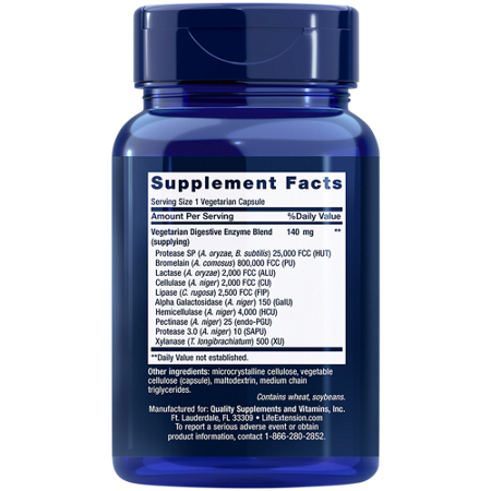 Supplement Facts label for Life Extension Enhanced Super Digestive Enzymes