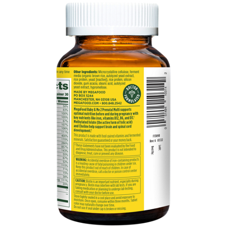 Megafood Baby & Me 2 Prenatal Multivitamin bottle view 4