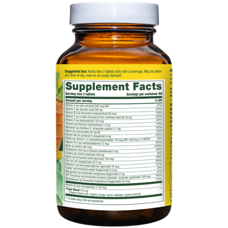 Supplement Facts label for Megafood Men's Multivitamin