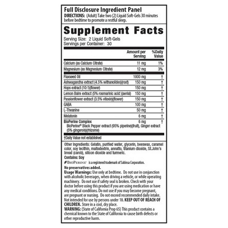 Supplement Facts for Irwin Naturals Sleep Softgels