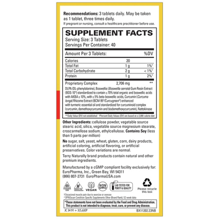 Supplement Facts label for Terry Naturally Curamin Extra Strength