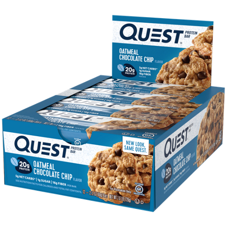 Quest Nutrition Oatmeal Chocolate Chip Protein Bar box front