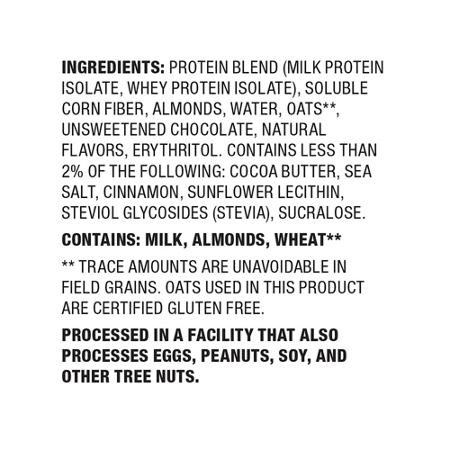 Label for Quest Protein Bar Oatmeal Chocolate Chip