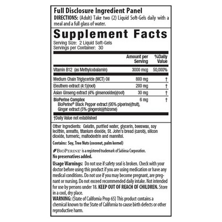 Irwin Naturals B12 Extra Supplement Facts label