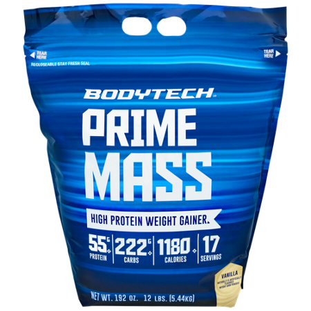 BodyTech Prime Mass High Protein Weight Gainer Powder Vanilla bag front