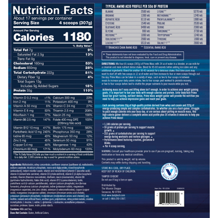 BodyTech Prime Mass Protein Gainer Powder Vanilla Label