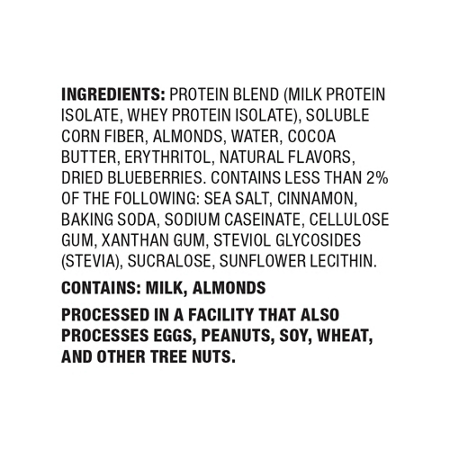Ingredients label for Quest Protein Bar Blueberry Muffin by Quest Nutrition