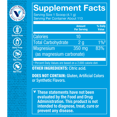Supplement Facts label for Calm Zone Magnesium Powder 350 MG