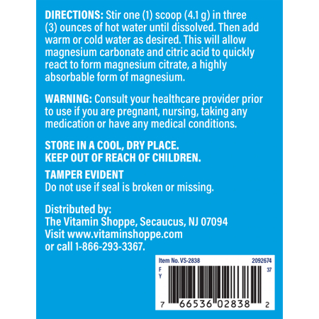 Directions for The Vitamin Shoppe Calm Zone Magnesium Powder 350 MG Drink