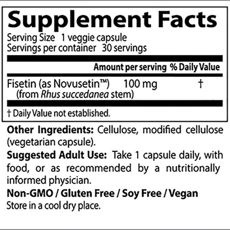 Supplement Facts label for Doctors Best Fisetin with Novestin Capsules 100 MG