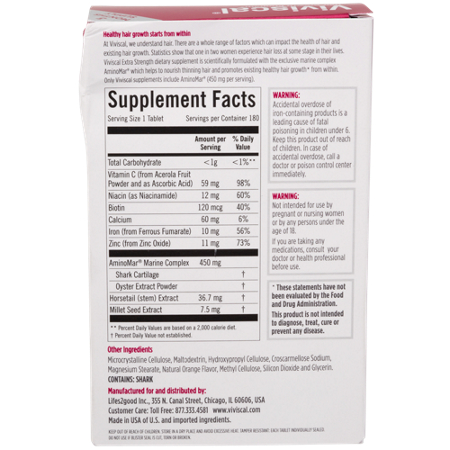 Viviscal Hair Growth Supplement Facts Label