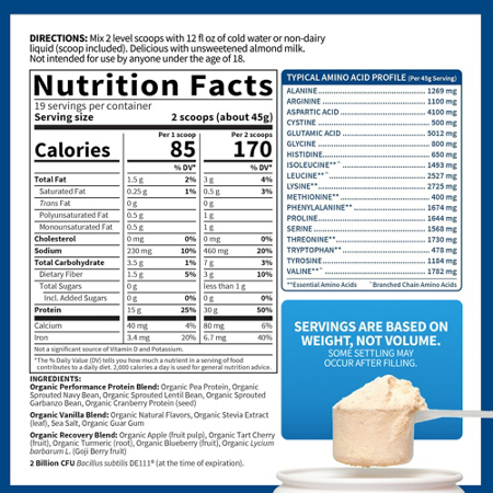 Garden of Life SPORT Vanilla Protein Supplement Facts