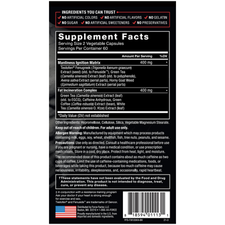 Supplement Facts label for testosterone and fat burner