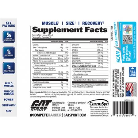 GAT Sport JetMass creatine label, Tropical Ice flavor