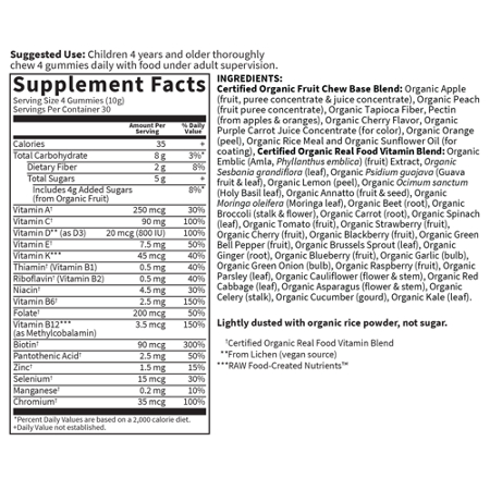 Garden of Life Organics Kids Multivitamin Gummies Label