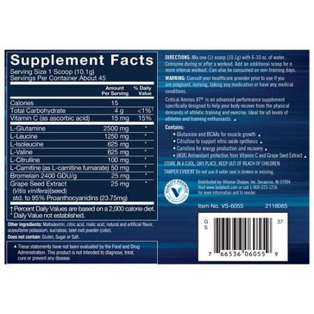 Supplement Facts for BodyTech Critical Aminos XT Powder
