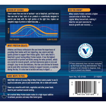 Directions for BodyTech Whey Protein Isolate Powder Unflavored