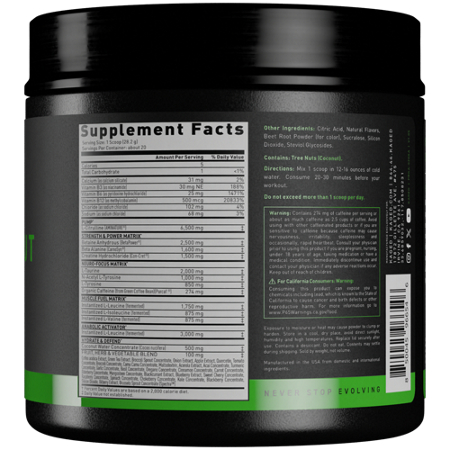 Supplement Facts label for KAGED Pre Kaged Pre Workout Krisp Apple