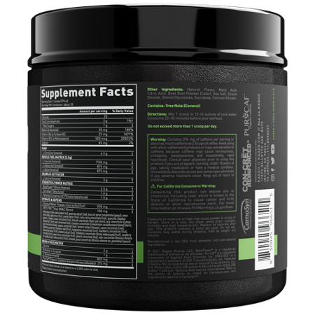 Supplement Facts label for KAGED Pre-Kaged Pre-Workout Fruit Punch