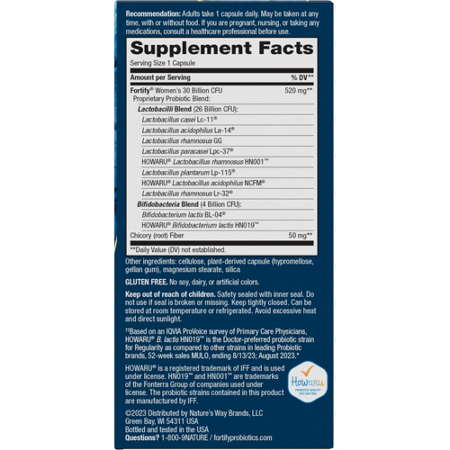 Supplement Facts: Natures Way Women's Probiotic 30B CFUs