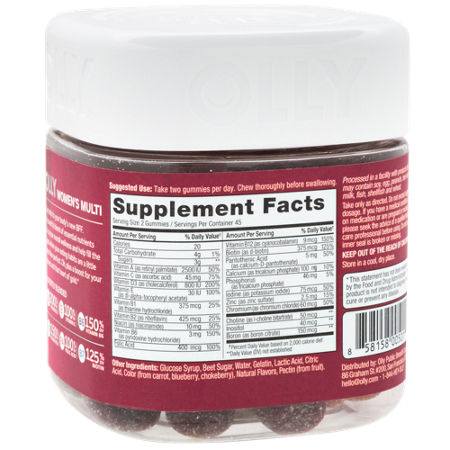 Supplement Facts label for Olly Womens Gummy Multivitamin Berry
