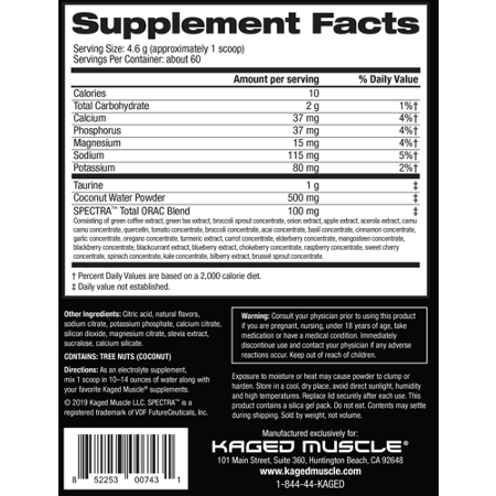 Supplement Facts label for KAGED Hydra-Charge Orange Mango