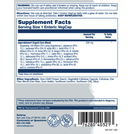 Solaray Mycrobiome Probiotic Supplement Facts Label